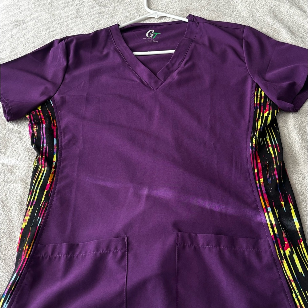Purple Scrub Top with Colorful Side Panels